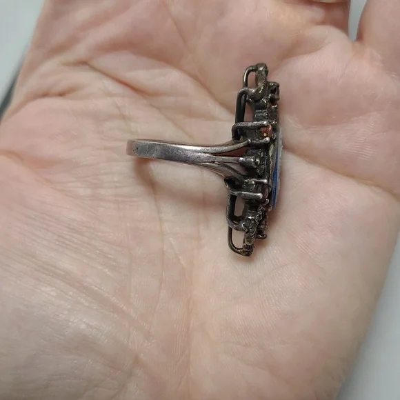 Gothic Blue Cameo And Garnet 925 ss Ring 7.5 jewelry - Picture 8 of 10